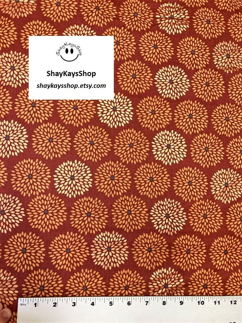 1/4 Quarter Yard Precut Fabric, Starburst Brick Red Rust Gold Mum Flower  Burst Fabric, 100% Cotton, Emma & Mila Fabrics 
