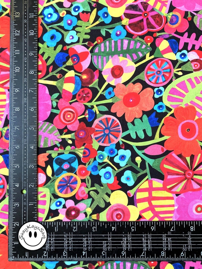 Precut 1/4 Quarter Yard Floral Fabric, Bold and Colorful Michael Miller, Rainbows & Sunshine Black, 100% Cotton Fabric, Sew Quilt Crafts image 7