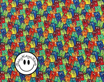 Precut 1/4 Quarter Yard Novelty Hi Fashion Fabrics Rainbow Cats, 100% Cotton Quilt