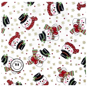 Christmas Half Yard & BTY Fabric Cuts, Vintage Holidays Michael Miller CM9643 Corn Cob Snowmen, 100% Cotton Metallic, Price Per Half Yard