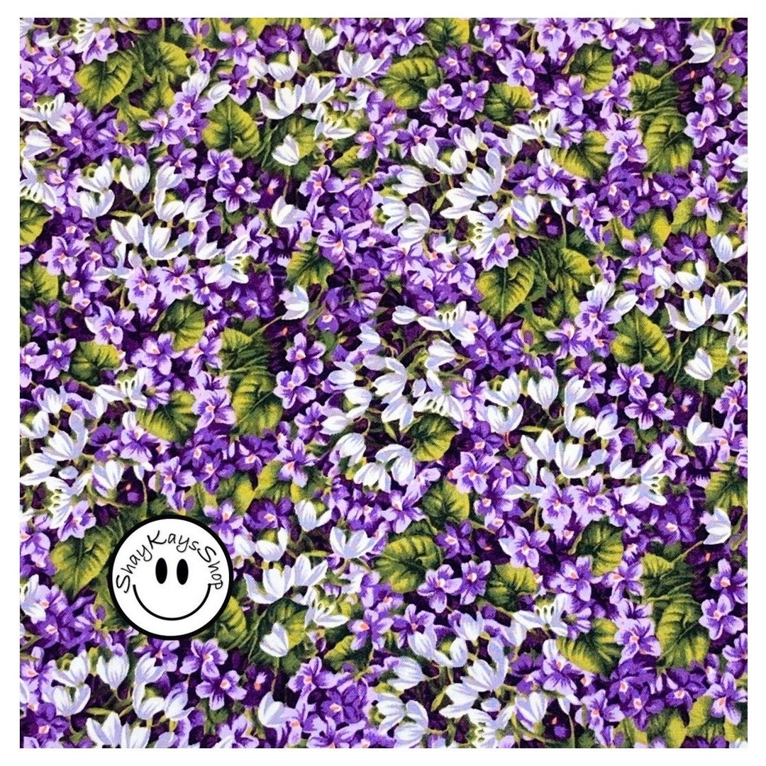 Precut 1/4 Quarter Yard Floral Fabric, Shades of Purple & White Flowers