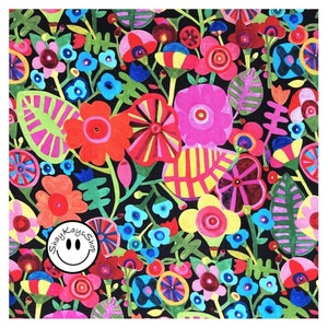 Precut 1/4 Quarter Yard Floral Fabric, Bold and Colorful Michael Miller, Rainbows & Sunshine Black, 100% Cotton Fabric, Sew Quilt Crafts image 1
