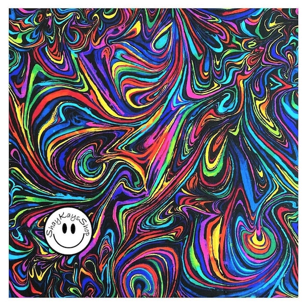 Rainbow Swirls Novelty Fabric, Timeless Treasures Glow by Chong-A Hwang, Sold By the Yard, 100% Cotton, Sewing Quilting & Fabric Crafts