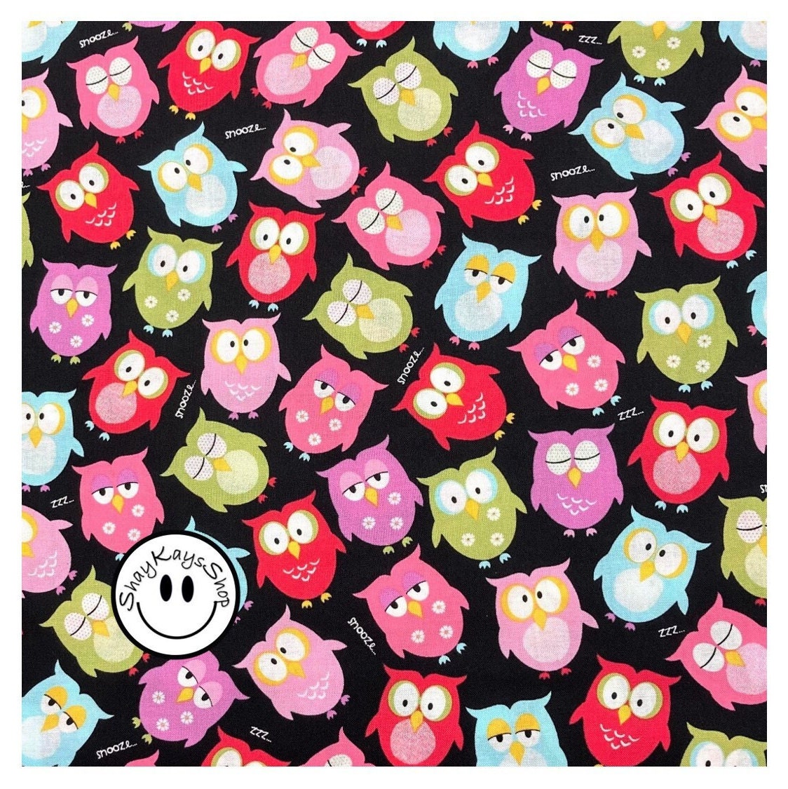 Precut 1/4 Quarter Yard Hoot Owls Fabric, Fun Colorful Novelty Animal Print 100% Cotton Fabric, Sewi