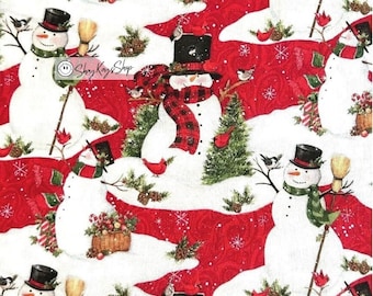 Christmas Holiday Snowman Scenic Susan Winget, 100% Cotton Quilt Fabric, Priced By Half Yard