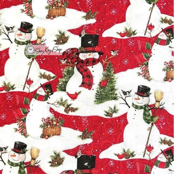 Christmas Holiday Snowman Scenic Susan Winget, 100% Cotton Quilt Fabric, Priced By Half Yard