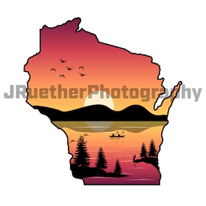 Wisconsin Outline Sunset