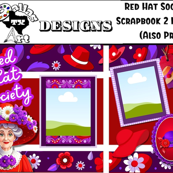 Red Hat Society Digital Scrapbook Pages - Premade Printable Scrapbook Page Layout Template - Digital Scrapbook Kit