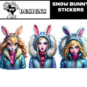 Stickers numériques clipart lapin des neiges | 3 designs uniques sur le thème du lapin des neiges à imprimer ou à utiliser dans de la bricolage