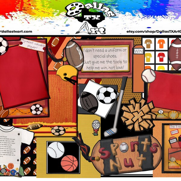 Sports Nut Digital Scrapbook Clip Art Multiple Page Kit