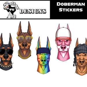 Ensemble d'autocollants imprimables numériques clip art drôle Doberman | 5 modèles de chiens uniques et mignons pour scrapbooking éphémères ou autres créations