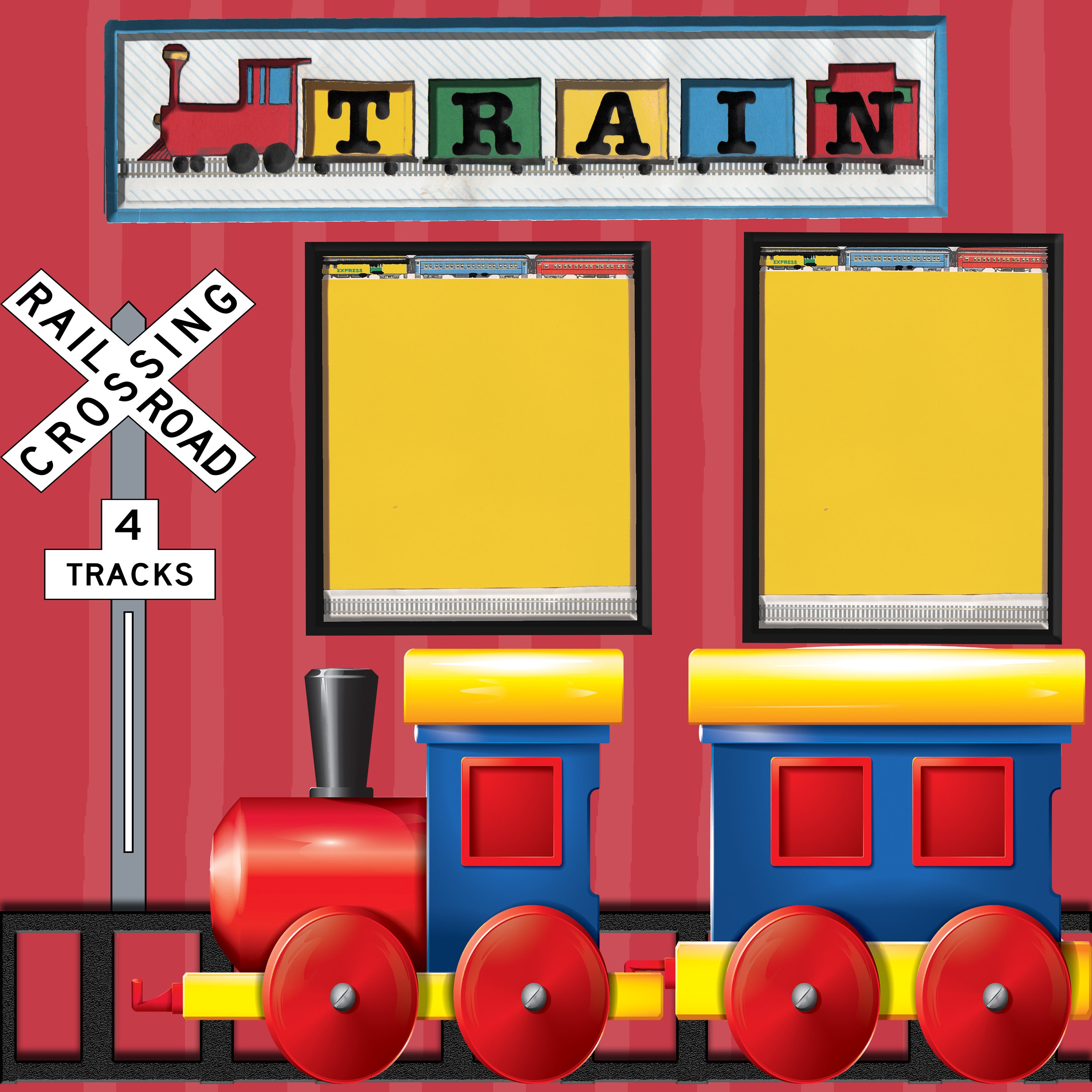 Train Two Page Layout Digital Scrapbook Page Kit Premade Page Etsy