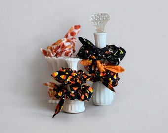Fall Fabric Bow Scrunchie: Halloween Detachable Bunny Ear Hair Tie