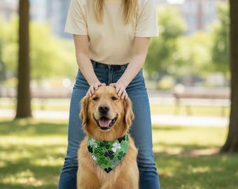 St Patrick's Day Dog Bandana: Reversible Clover Print, Over Collar Accessory