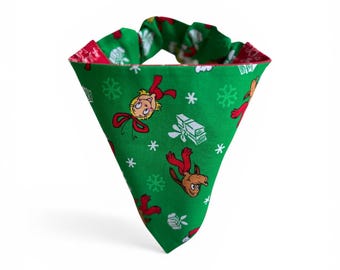 Reversible Christmas Grinch Bandana: Dog Collar Scrunchie