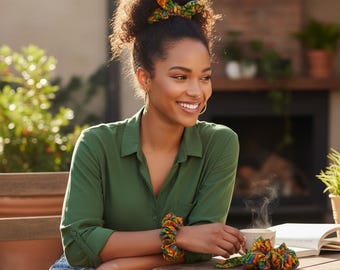 African Print Large Scrunchie: Upcycled| Vintage Fabric Hair Scrunchies| Pony Tail Holder