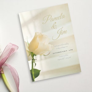 Paquete de conjunto de plantillas de tarjetas de invitación de boda de flores simples limpias, tamaños de 5x7 3.5x5 5x3.5 pulgadas, rústico personalizable imprimible editable