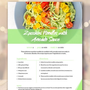 Modèle de livre de recettes saines Vert Vegan Végétarien Naturel Eco Frais Organique Keto Family Cookbook Editable Binder Imprimable Personnalisable