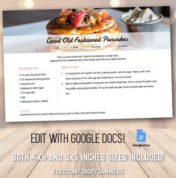Editable Recipe Card Template Google Docs