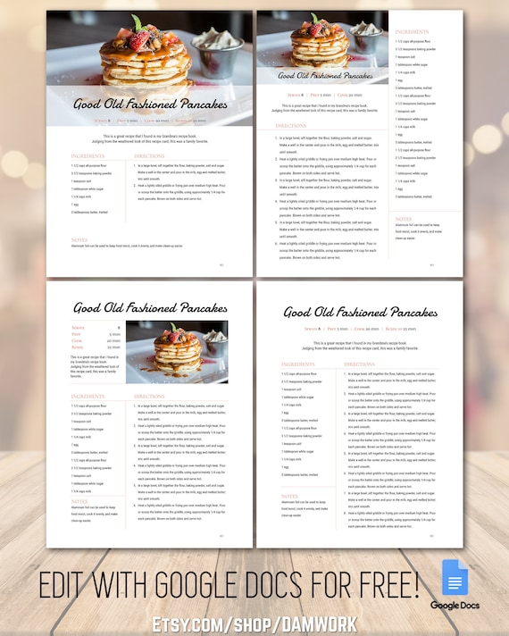 Printable Recipe Book Inserts - Anna Grunduls Design