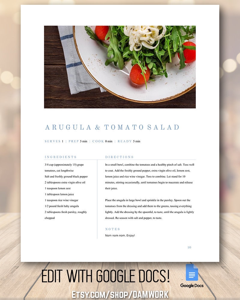 Recipe Book Template Simple Clean Family Cookbook Editable Etsy Israel