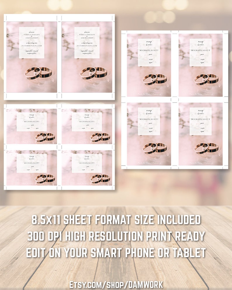 Clean Simple Wedding Invitation Cards Template Set Suite Package, 5x7 3 ...