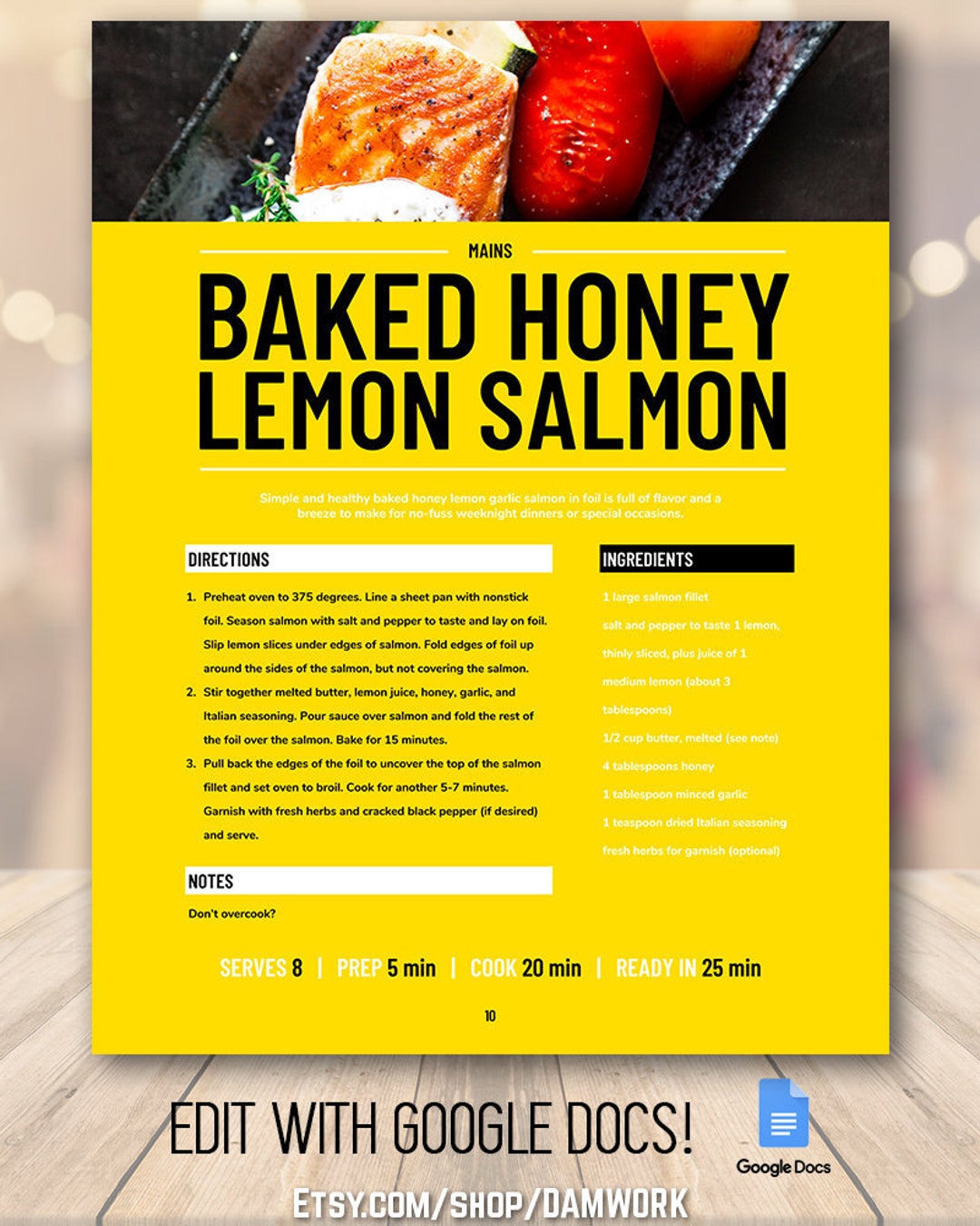 Recipe Book Template Bold Yellow, Family Cookbook, Editable Recipe ...