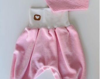 Pantalones bombachos rosas para bebé, pañuelo para el cuello, muselina de terciopelo.