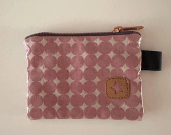 Mini Geldbeutel, kleine Geldbörse, Portemonnaie Wachstuch rosa Dots