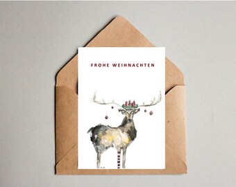 Postcard deer Merry Christmas