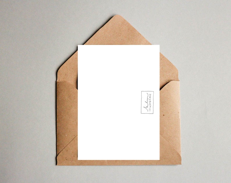 May include: A blank white card with a brown envelope. The card has a small black and white logo in the bottom right corner that says "Andren Illustrations".
