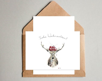 Postcard Hirsch Merry Christmas