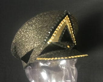 Pyramid Scheme; Black Velvet & Gold Festival Hat