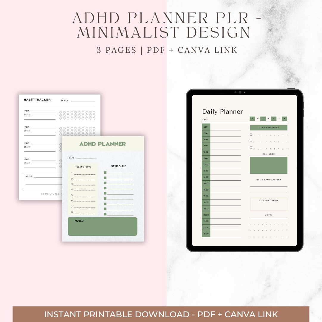 ADHD Planner PLR Template Etsy