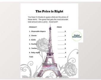 Paris theme the Price is Right, Paris baby shower, Paris theme party game