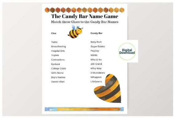 Bee Baby Shower Printable Candy Game Bee Shower Game Bee Etsy