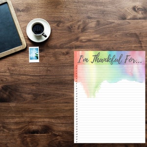 Printable Daily gratitude tracker journal list thankfulness journal gratitude digital download rainbow watercolor printable monthly tracker