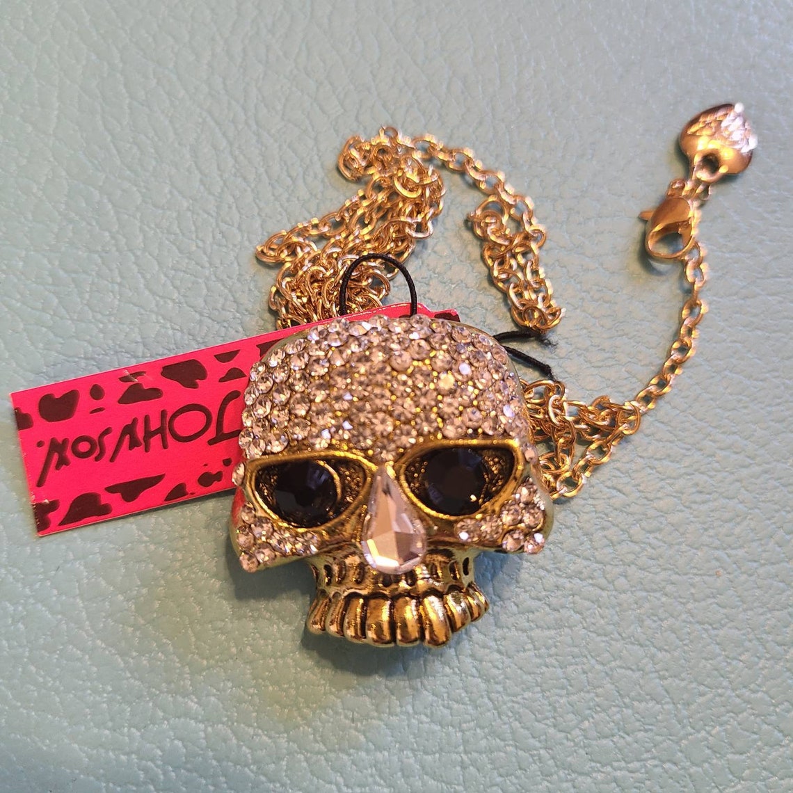 Diamond gold skeleton rhinestone diamond skull charm necklace | Etsy