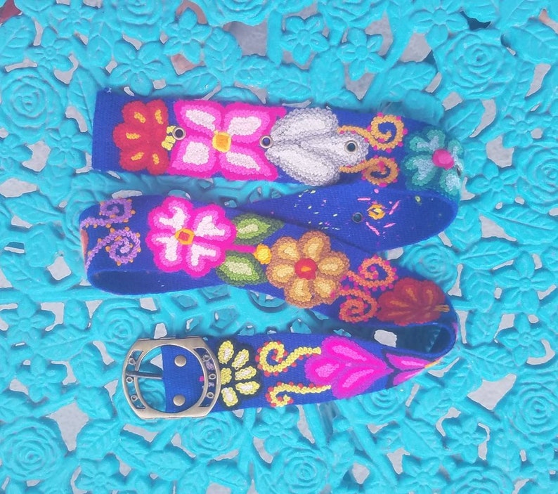 Beautiful handmade Peruvian belt with flowers embroidery Boho Bohemian surf style