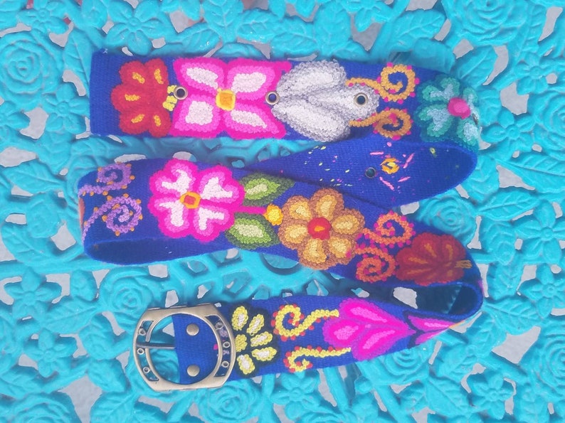 Beautiful handmade Peruvian belt with flowers embroidery Boho Bohemian surf style