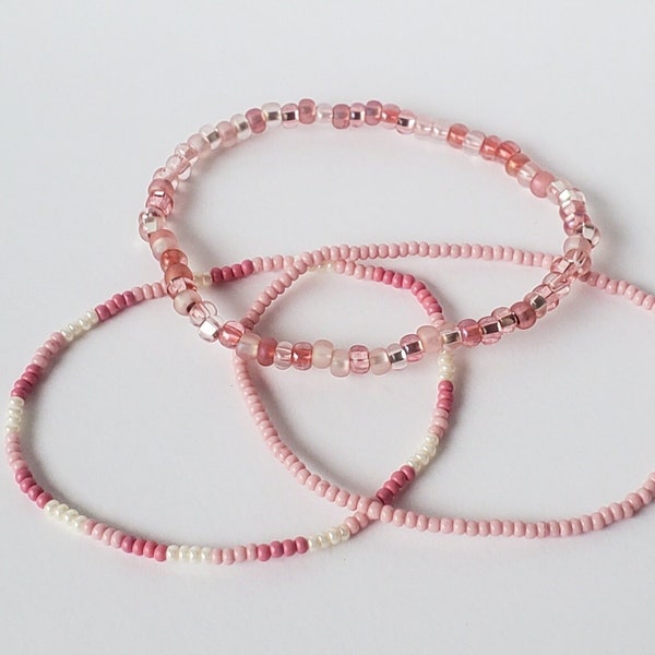 3 pack Bead Bracelet, pink Bracelet, summer Bracelet, seed bead bracelet, Bead Bracelet Minimalist bracelet stackers Stackable bracelets