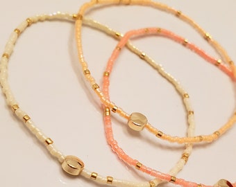 3 pc Miyuki Bead Bracelet set, minimalist Bracelet, summer Bracelet, miyuki bracelets, Bead Bracelet peach tone bracelets