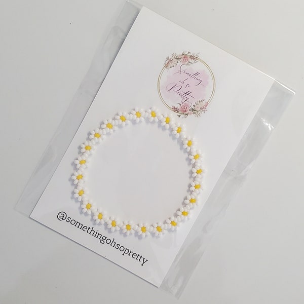 Beaded Daisy Stretch Bracelet, Single Bead Bracelet,White sunflower Bracelet,whitee and yellow daisy Bracelet, seed bead bracelet