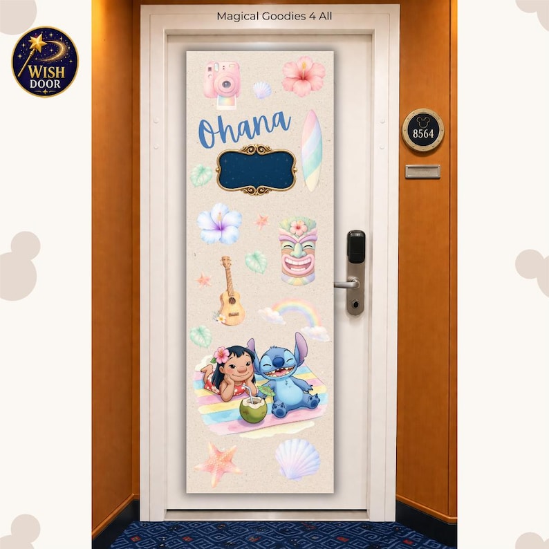 Disney Cruise Door Banner | Lilo & Stitch Beach Cruise Door Decoration | Personalized Stateroom Number | Custom Ship Door Style image 3