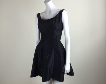 1950s Vintage Madeleine Fauth Black Taffeta Party Dress