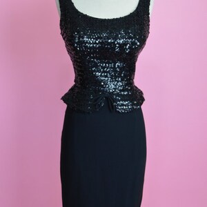 1950s Black Sequin Peplum Cocktail Wiggle Dress image 2