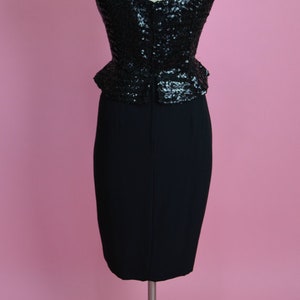 1950s Black Sequin Peplum Cocktail Wiggle Dress image 4