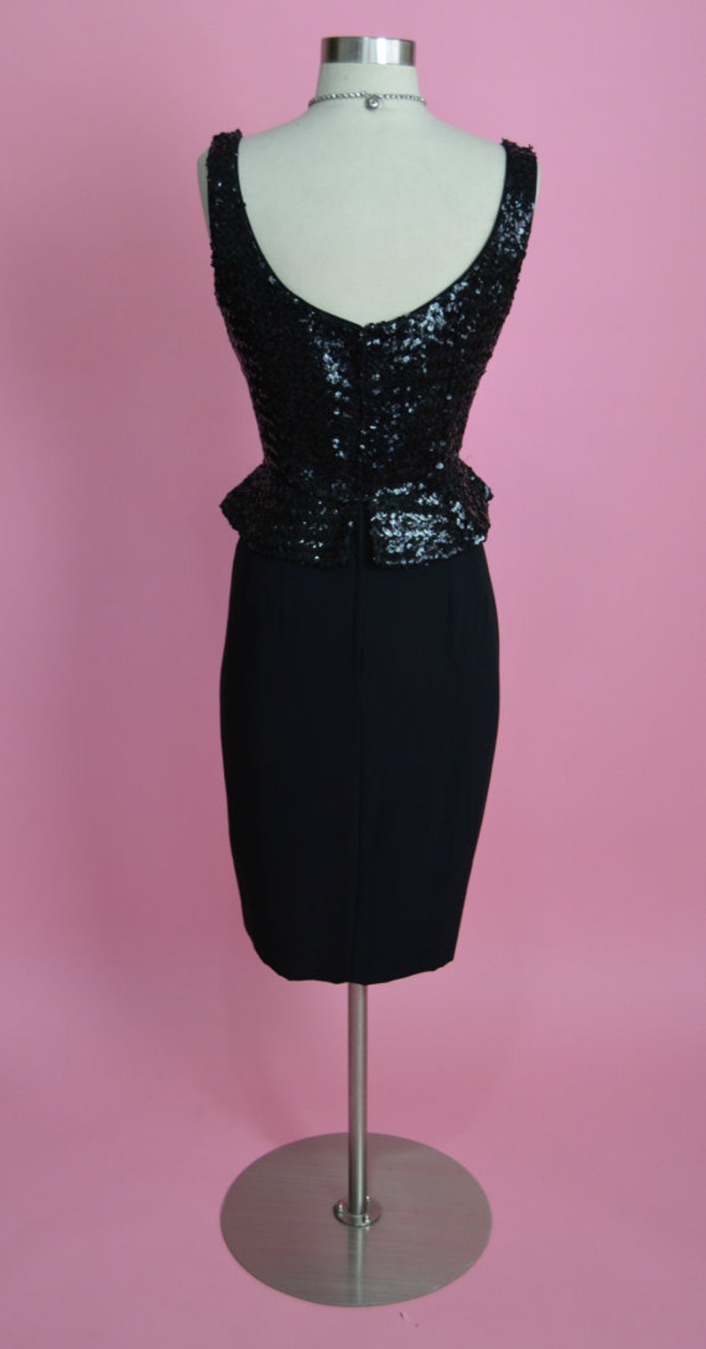 1950s Black Sequin Peplum Cocktail Wiggle Dress image 4