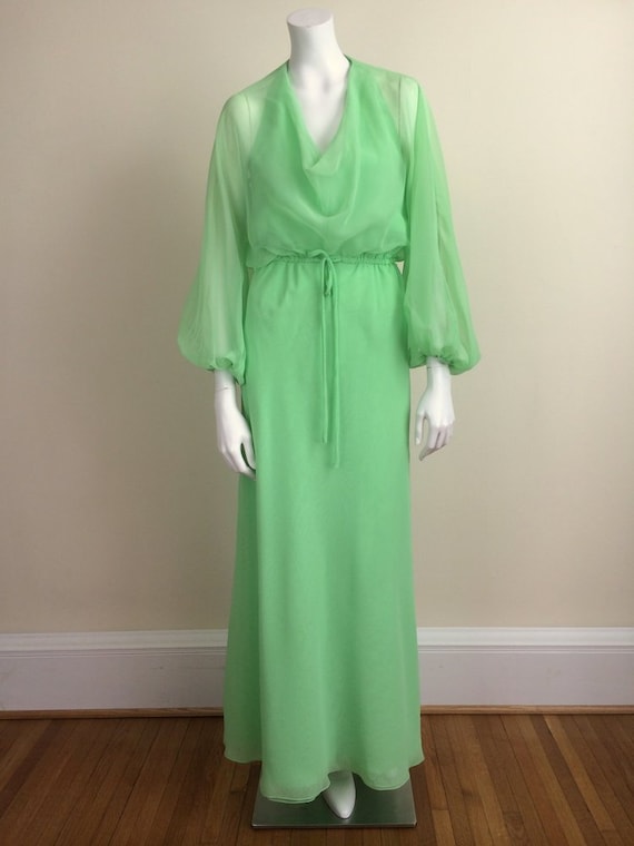 1960s Vintage Travilla Green Chiffon Formal Maxi D