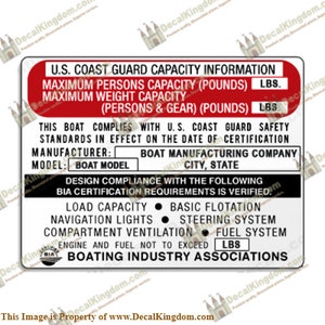 NMMA Capacity Plate Boat Decal Marine Grade Maximum Occupancy Decal(Create Your Own) C